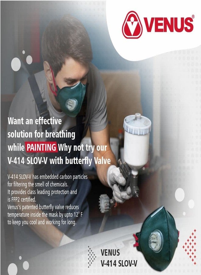 VENUS - V-414 SLOV-V - FFP2 Painting Respirator Mask - CE Approved, Unisex Fold Flat Design with Stay Cool Exhalation Valve & Carbon Filter for Chemical Odors, Head Loop - Pack of 5 - Image 5